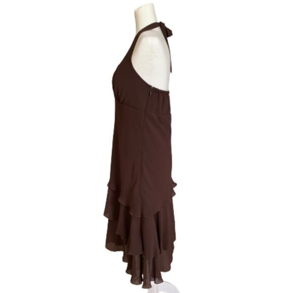 Componix Dress Petite Brown Tiered Halter Chiffon Dressy Dress Size 12P - Picture 4 of 10